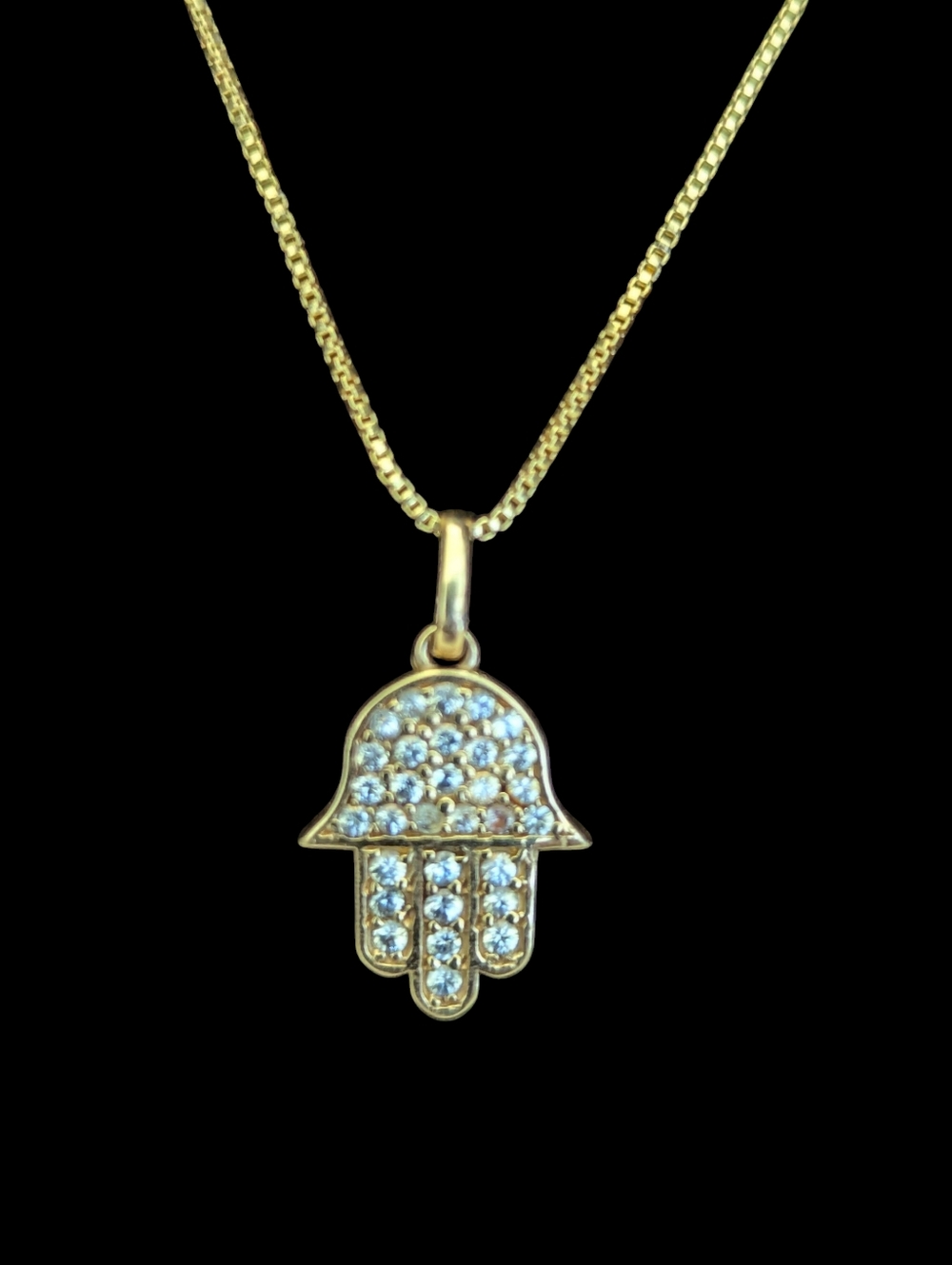 14k Solid Gold with Sapphires Hamsa Pendant